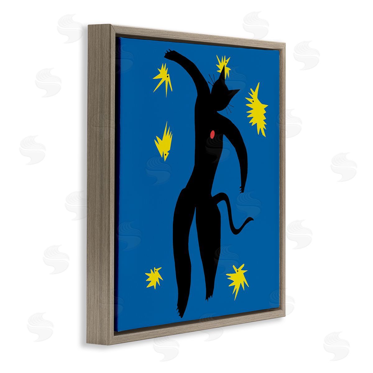 Chameleon Design Inc. Matisse Cat Icarus Classic Painting Parody Brown Floating Frame Canvas Wall Art Print