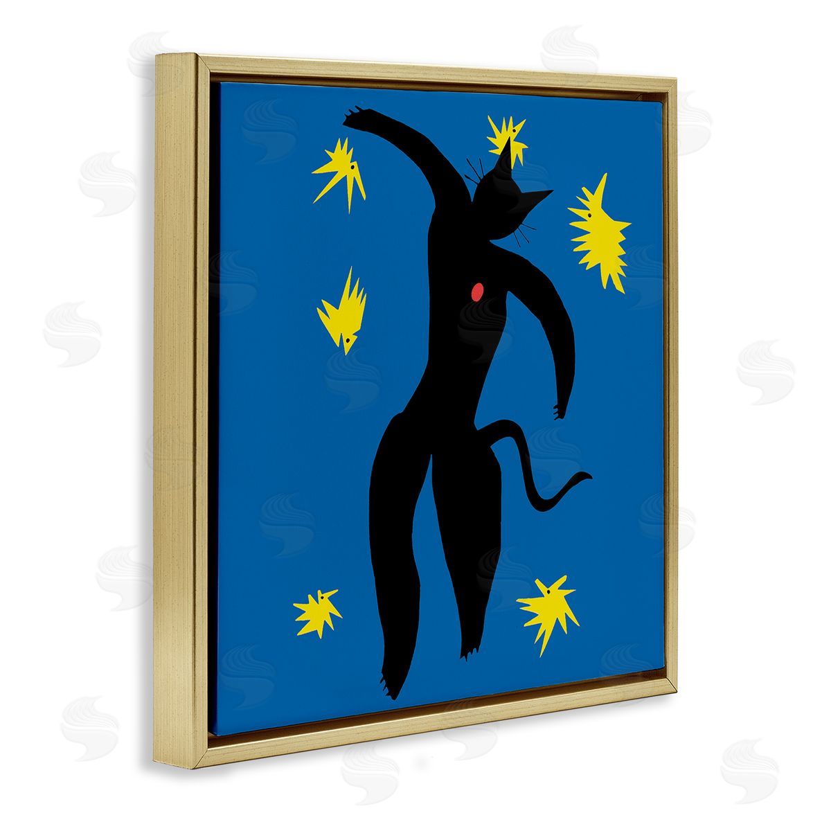Chameleon Design Inc. Matisse Cat Icarus Classic Painting Parody Gold Floating Frame Canvas Wall Art Print