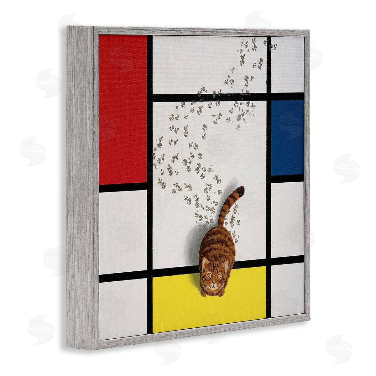 Chameleon Design Inc. Classical Mondrian Abstract Cat Painting Parody Gray Framed Glicee Wall Art Print