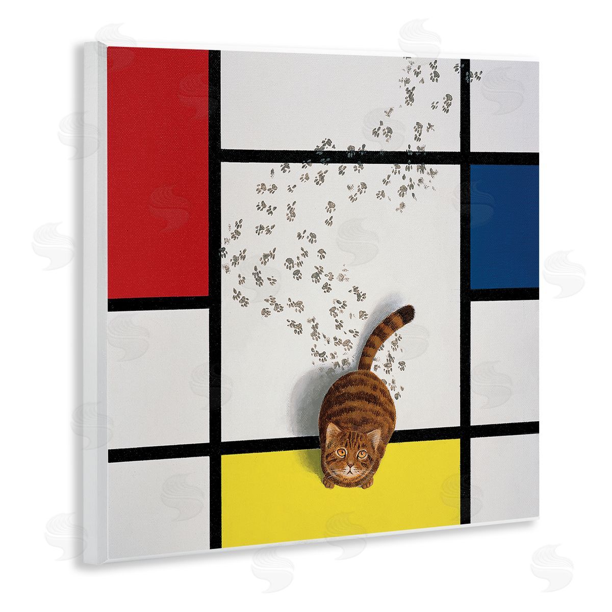 Chameleon Design Inc. Classical Mondrian Abstract Cat Painting Parody Wooden Wall Plaque Art Print