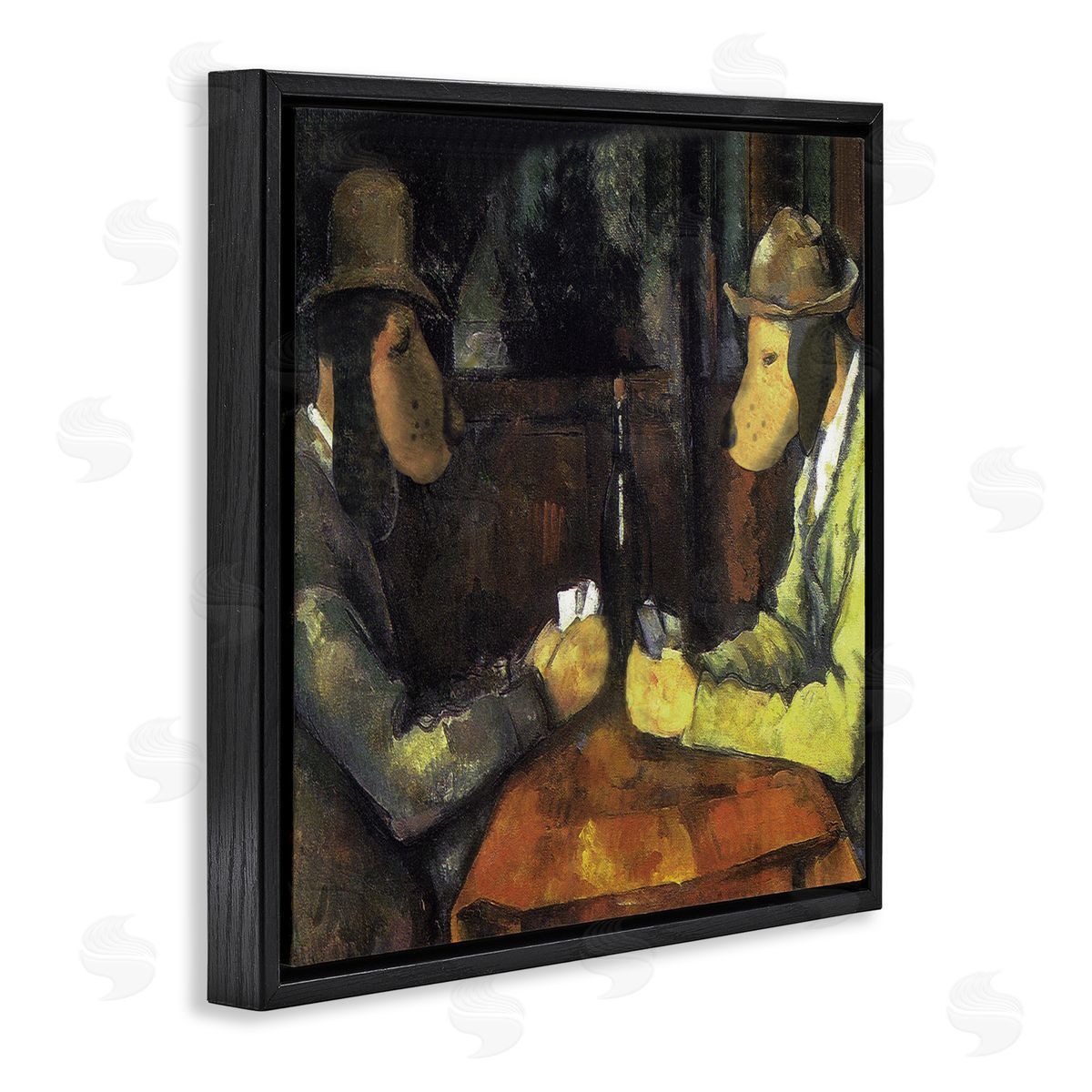 Chameleon Design Inc. Traditional Hound Dogs Playing Poker Brown Yellow Black Floating Frame Canvas Wall Art Print