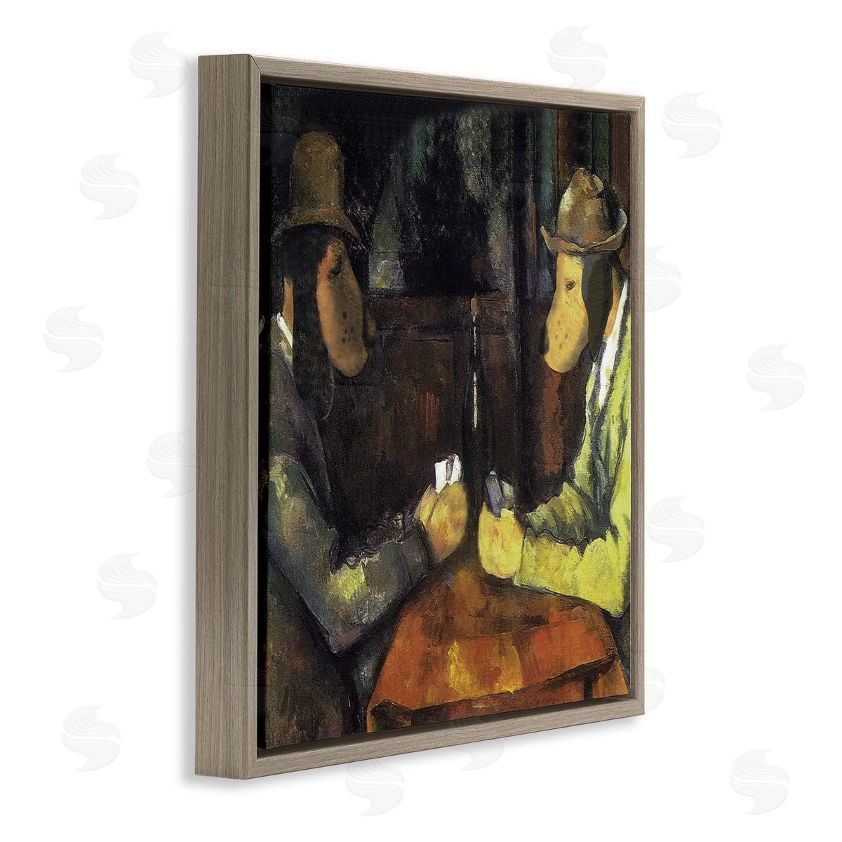 Chameleon Design Inc. Traditional Hound Dogs Playing Poker Brown Yellow Brown Floating Frame Canvas Wall Art Print