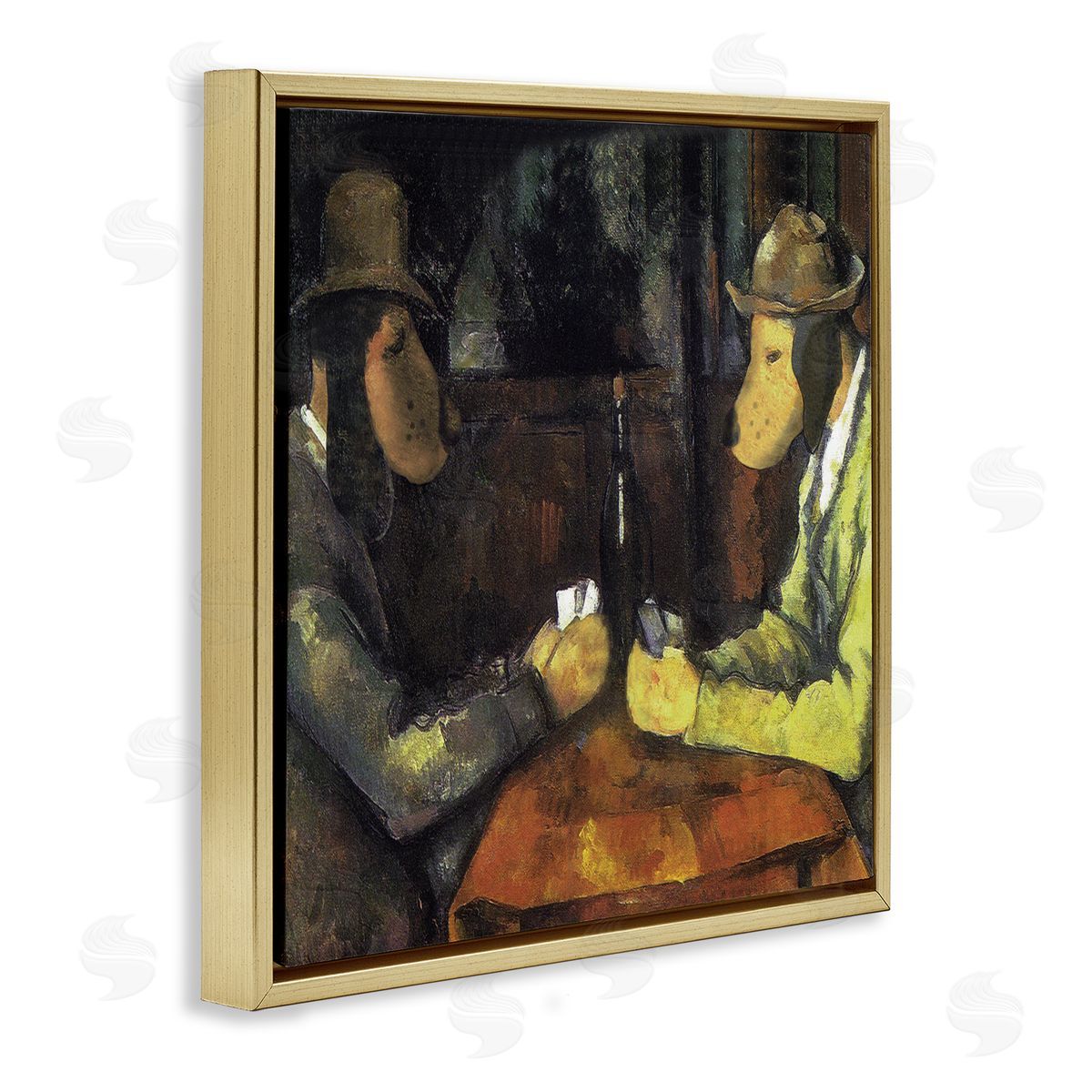 Chameleon Design Inc. Traditional Hound Dogs Playing Poker Brown Yellow Gold Floating Frame Canvas Wall Art Print