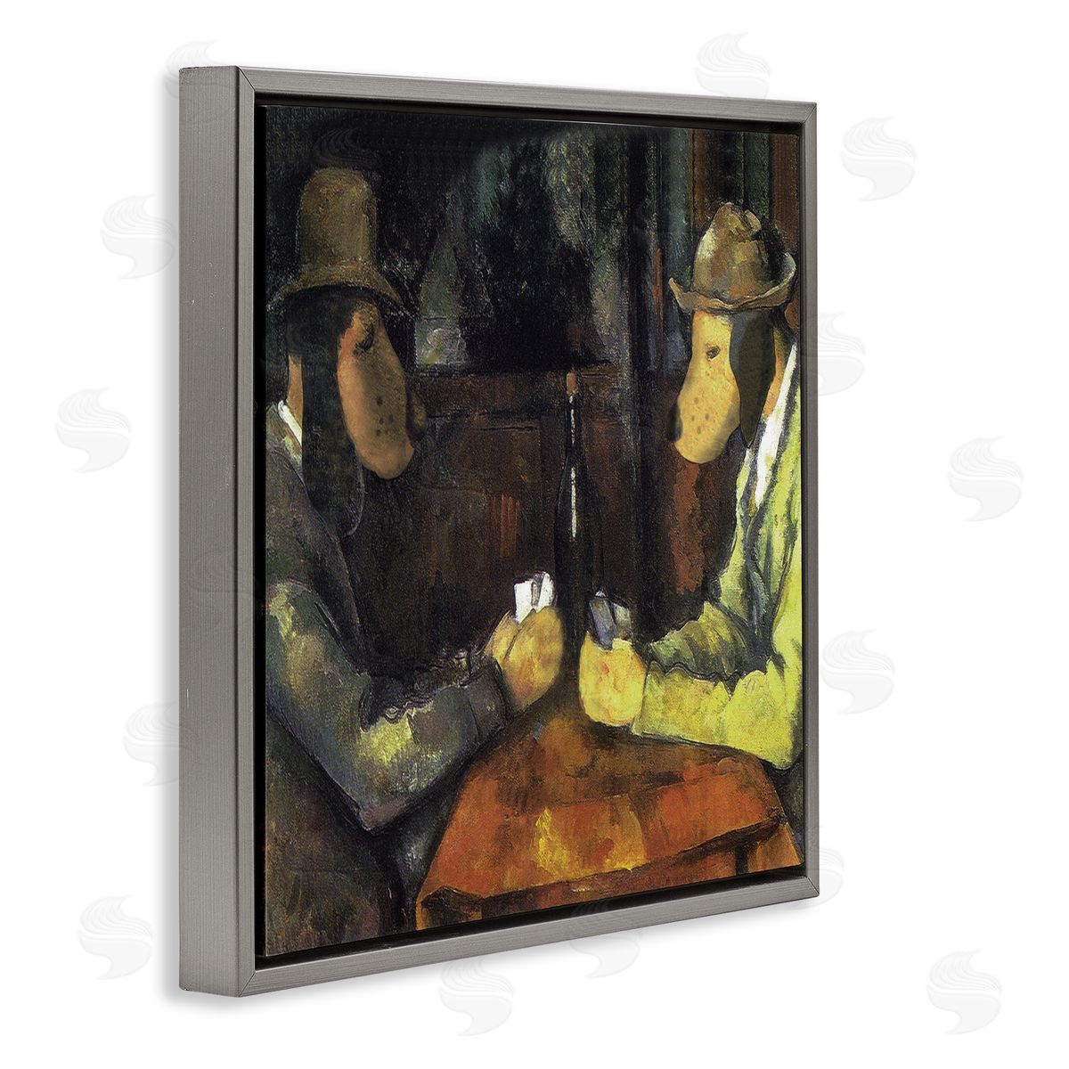 Chameleon Design Inc. Traditional Hound Dogs Playing Poker Brown Yellow Gray Floating Frame Canvas Wall Art Print