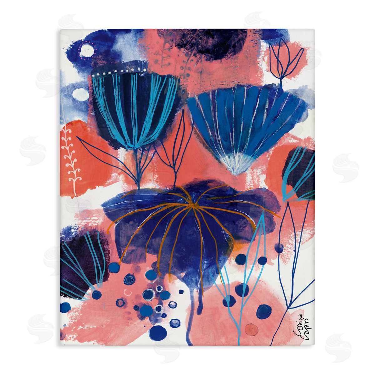 Corina Capri Abstract Flowers Blooming Playful Blue Orange Pink