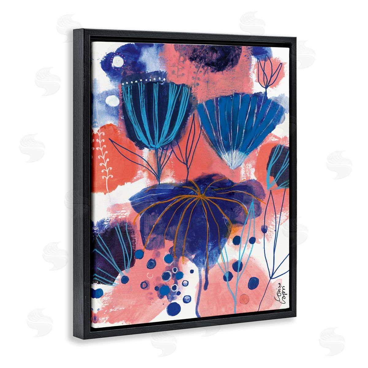 Corina Capri Abstract Flowers Blooming Playful Blue Orange Pink