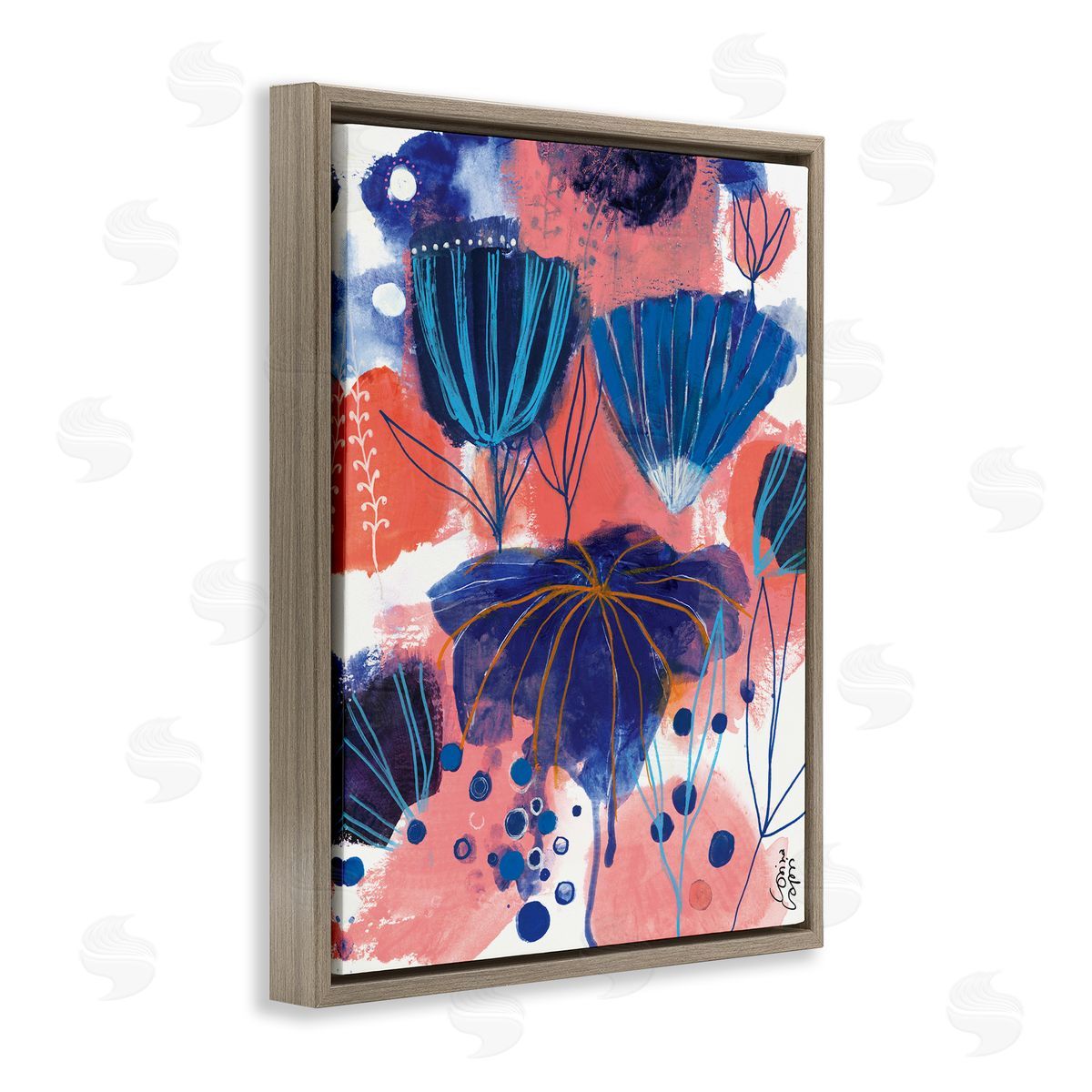 Corina Capri Abstract Flowers Blooming Playful Blue Orange Pink