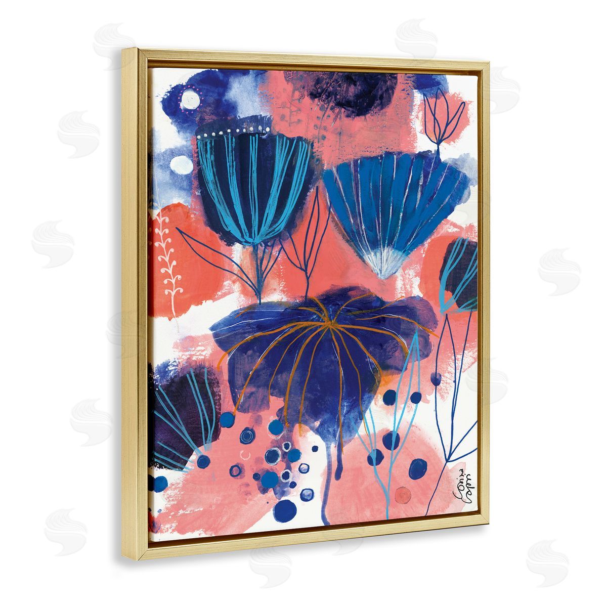 Corina Capri Abstract Flowers Blooming Playful Blue Orange Pink