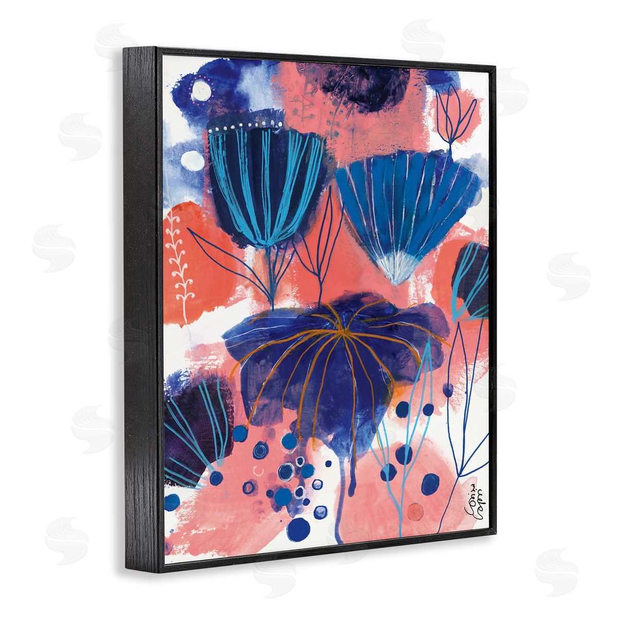 Corina Capri Abstract Flowers Blooming Playful Blue Orange Pink