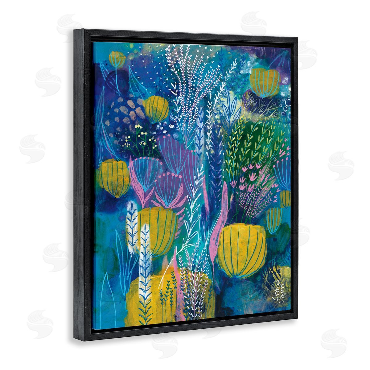 Corina Capri Field of Abstract Florals Blue Green Yellow