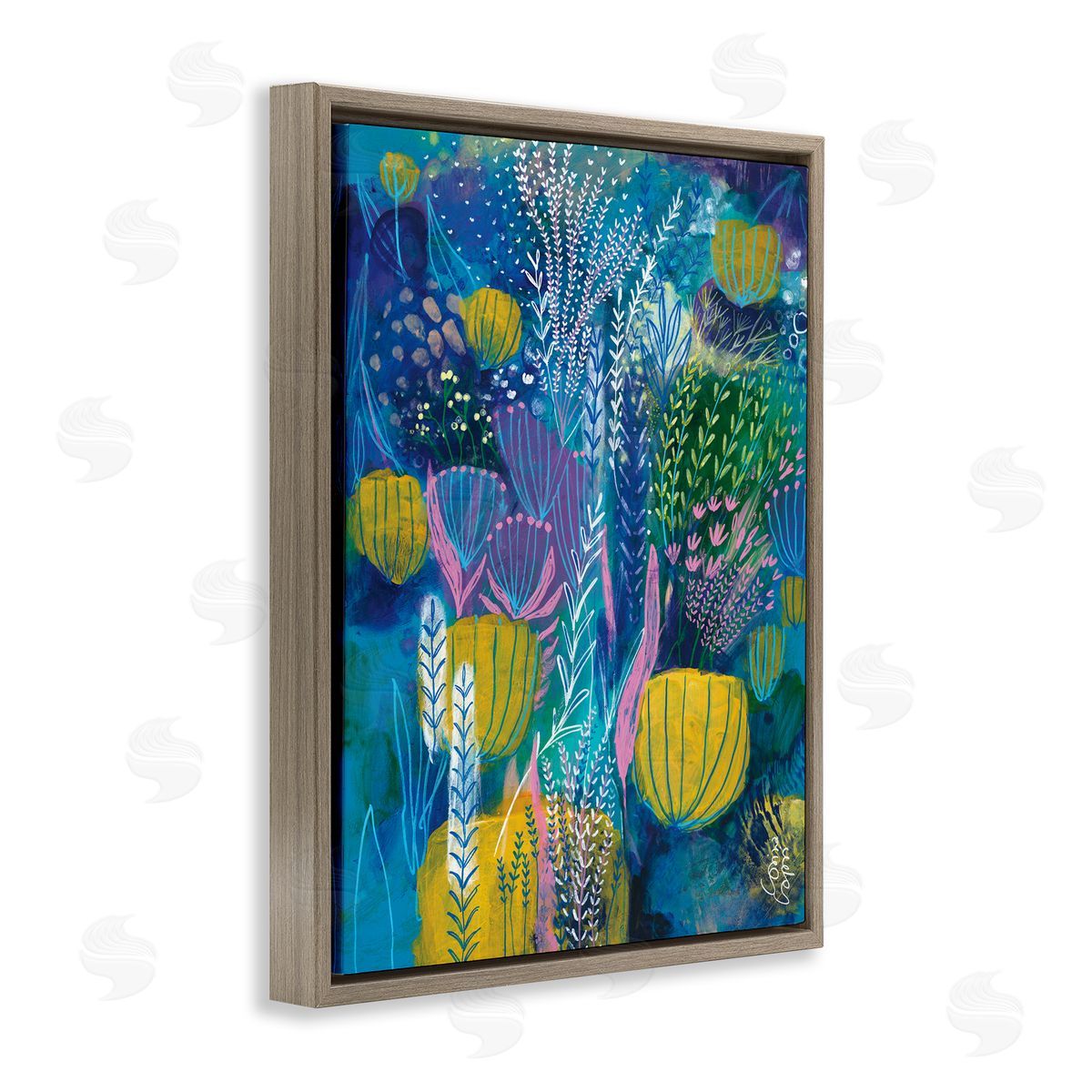 Corina Capri Field of Abstract Florals Blue Green Yellow