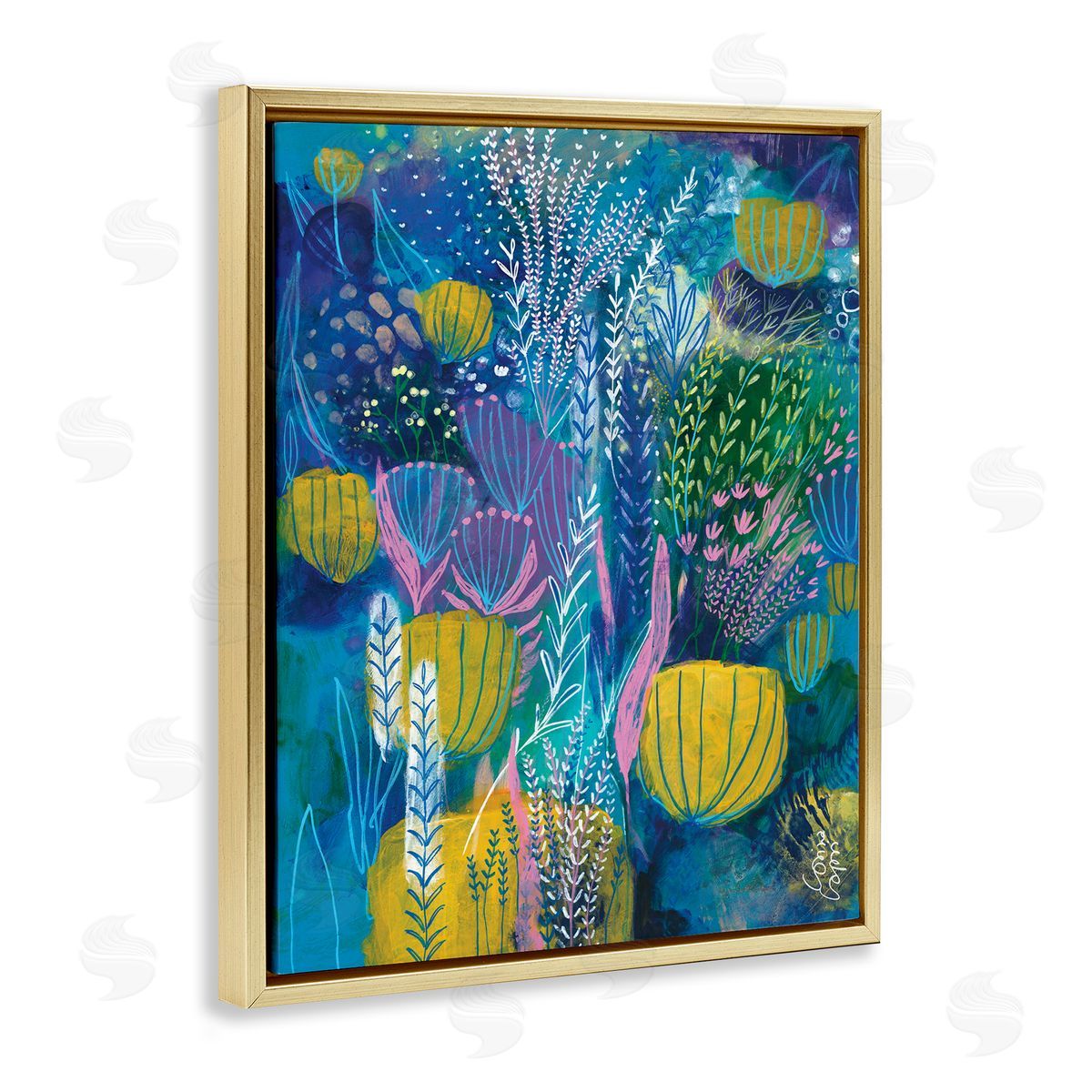 Corina Capri Field of Abstract Florals Blue Green Yellow