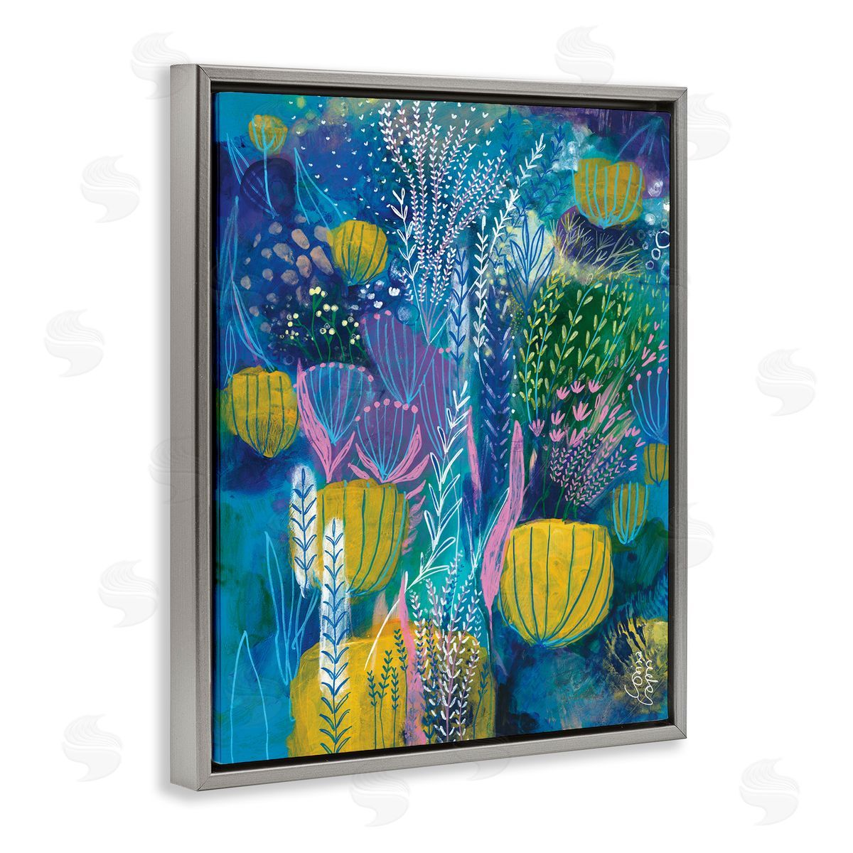 Corina Capri Field of Abstract Florals Blue Green Yellow