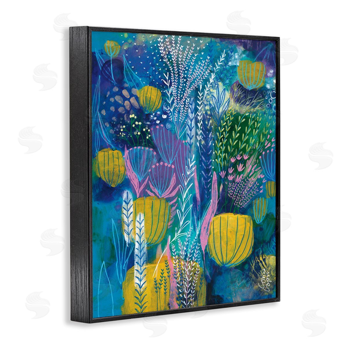 Corina Capri Field of Abstract Florals Blue Green Yellow