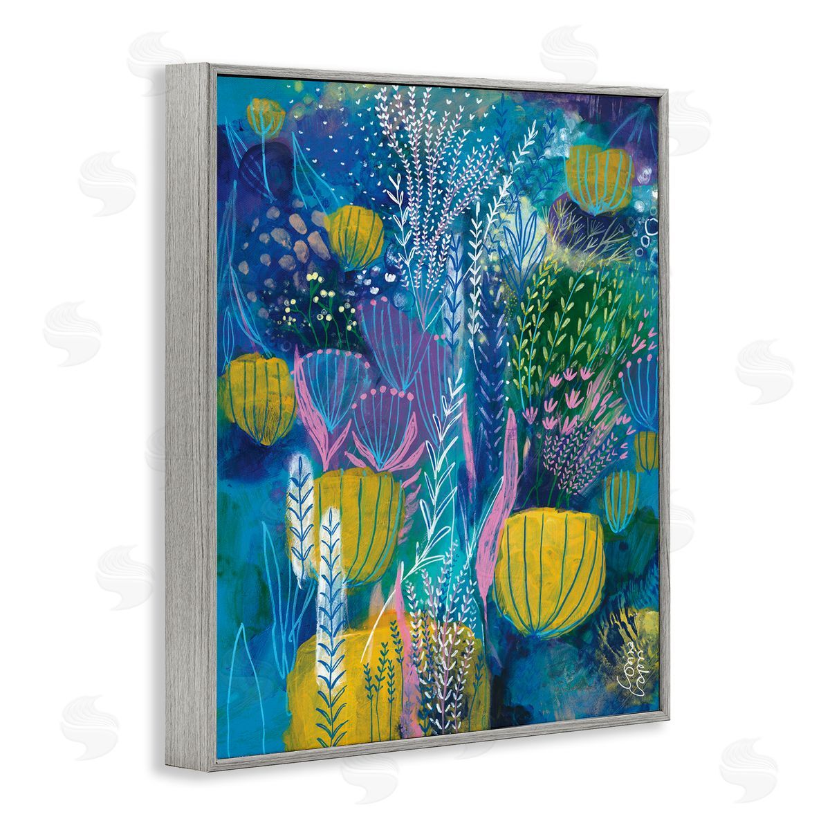 Corina Capri Field of Abstract Florals Blue Green Yellow