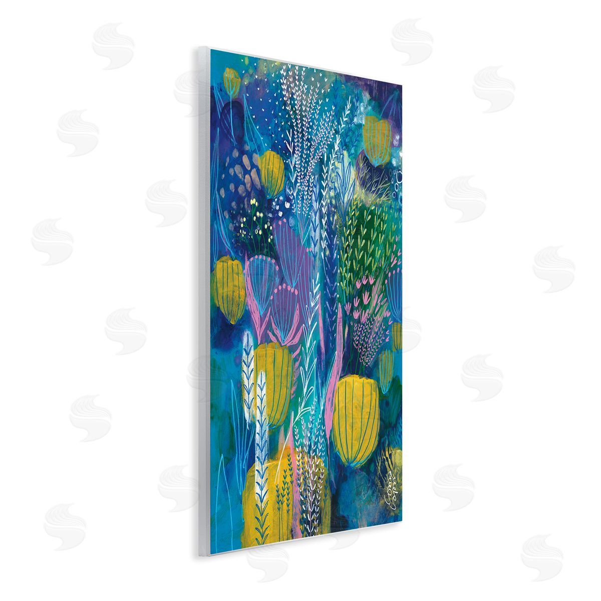 Corina Capri Field of Abstract Florals Blue Green Yellow