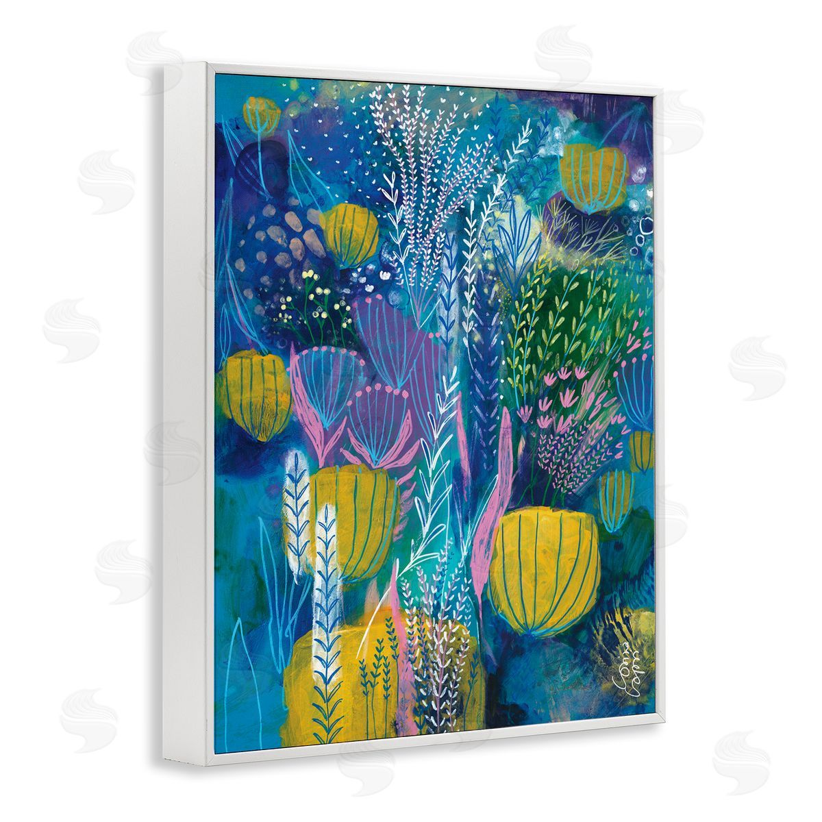 Corina Capri Field of Abstract Florals Blue Green Yellow