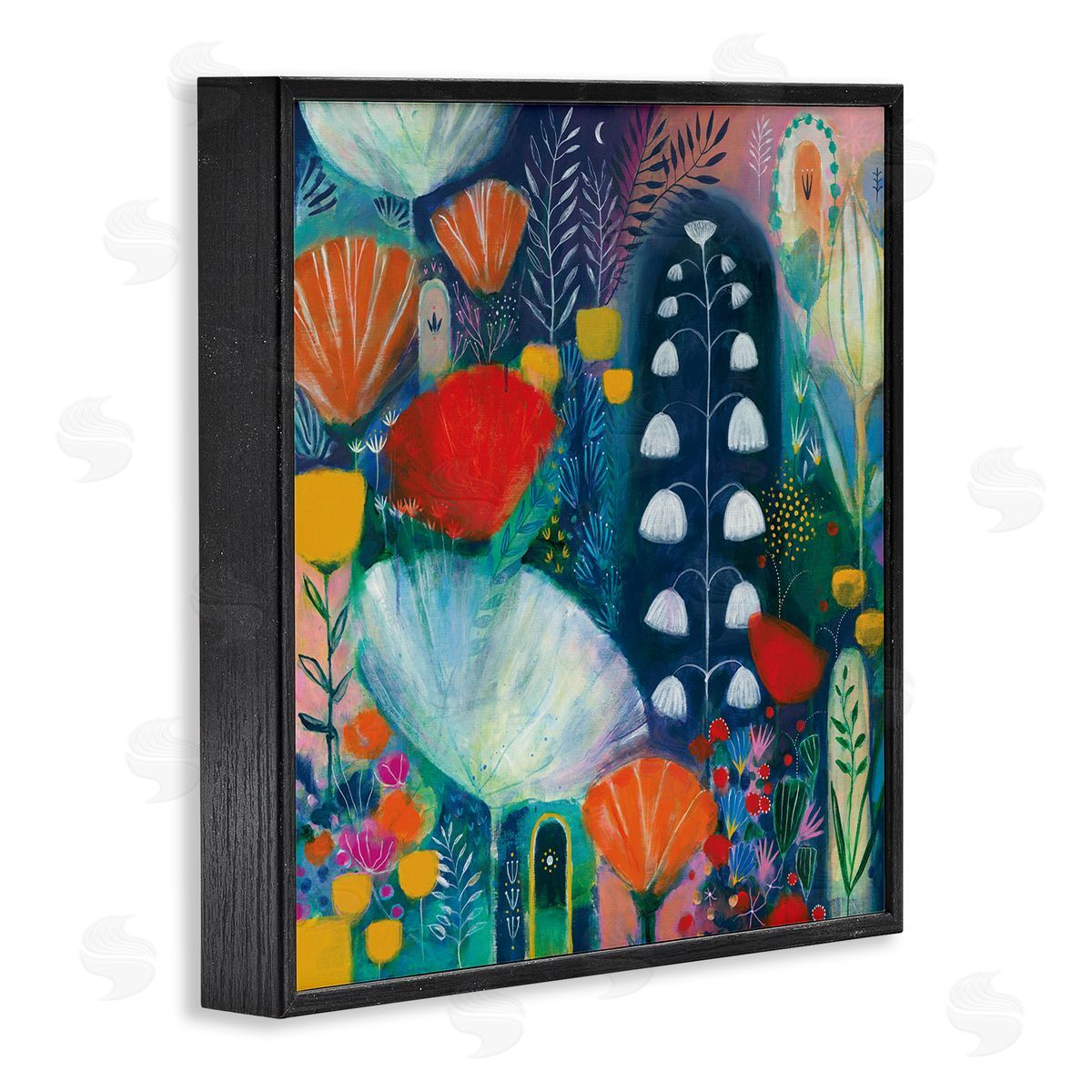 Corina Capri Playful Field of Abstract Florals Blue Red Black Framed Glicee Wall Art Print