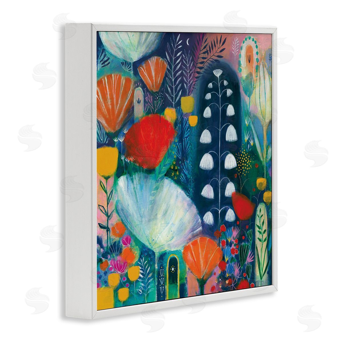 Corina Capri Playful Field of Abstract Florals Blue Red White Framed Glicee Wall Art Print