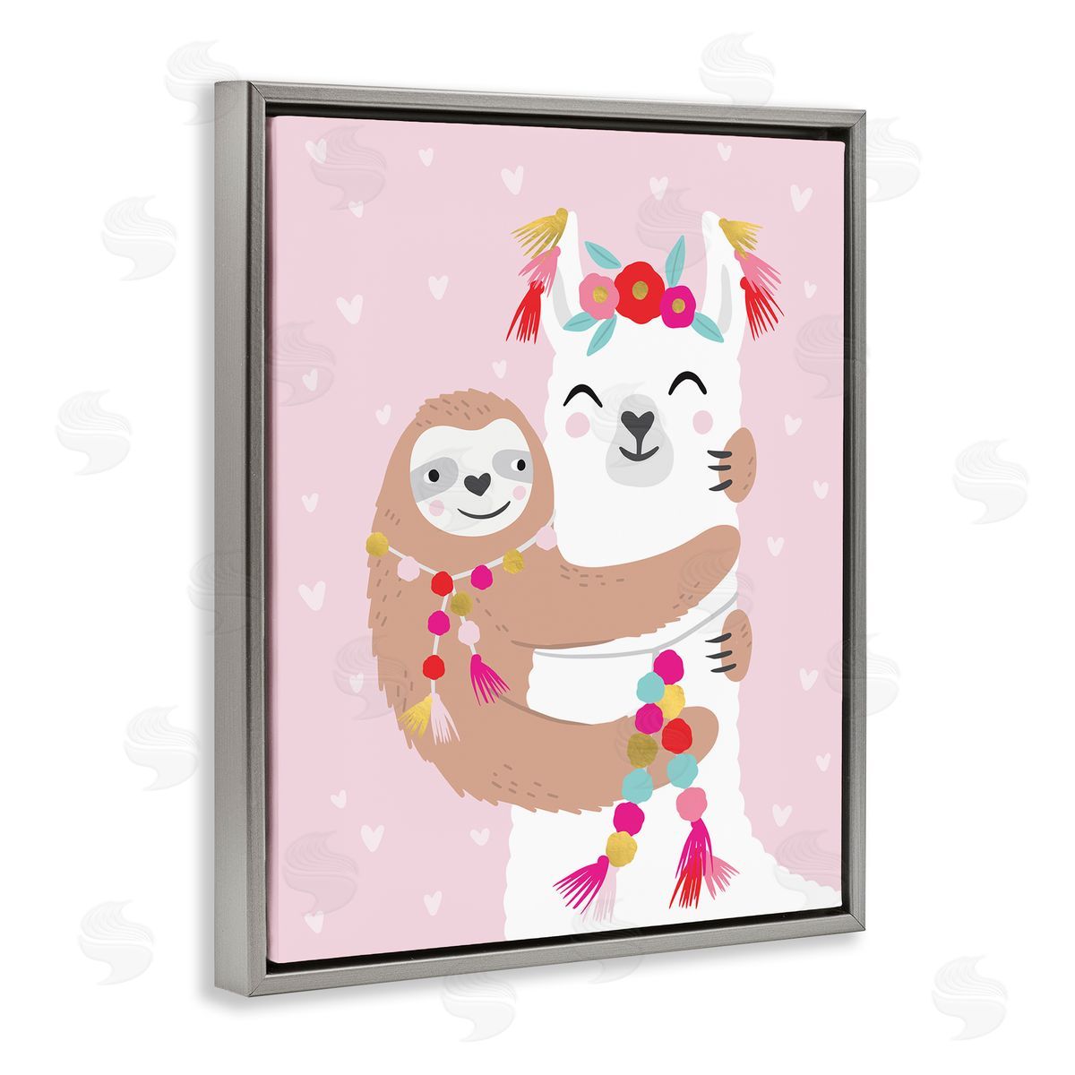 Caroline Alfr_sideeds Sloth Hugging Floral Llama Pink Heart Pattern