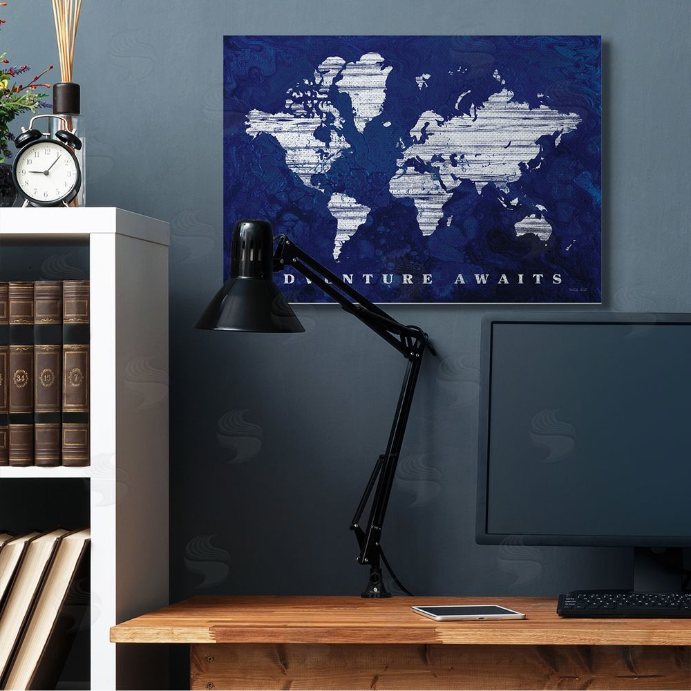 Cindy Jacobs Adventure Awaits Sentiments Navy Blue World Map