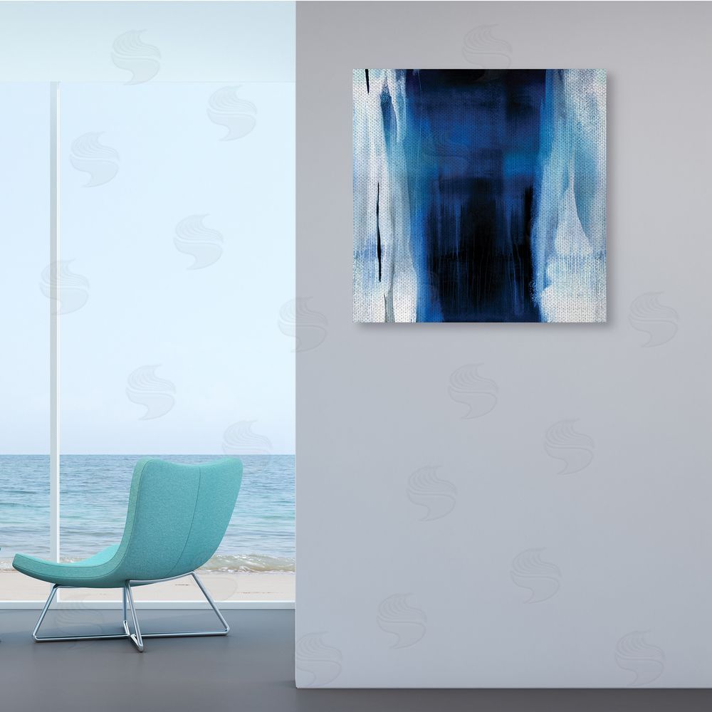Christine Wright Abstract Expressive Paint Deep Blue White Canvas Wall Art in Room