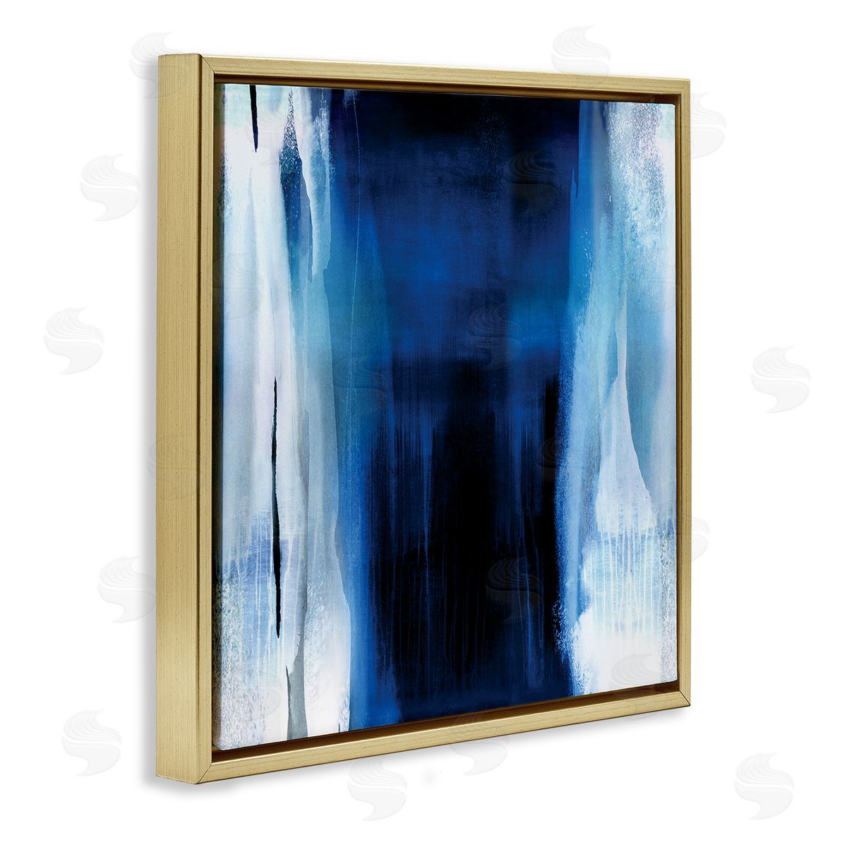 Christine Wright Abstract Expressive Paint Deep Blue White Gold Floating Frame Canvas Wall Art Print