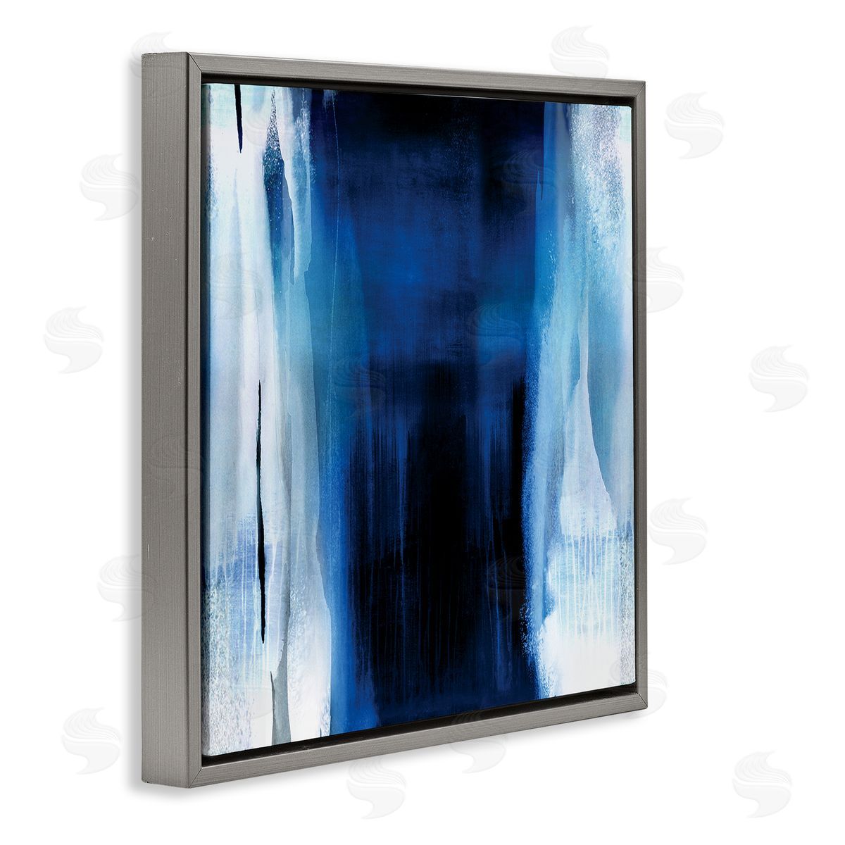 Christine Wright Abstract Expressive Paint Deep Blue White Gray Floating Frame Canvas Wall Art Print