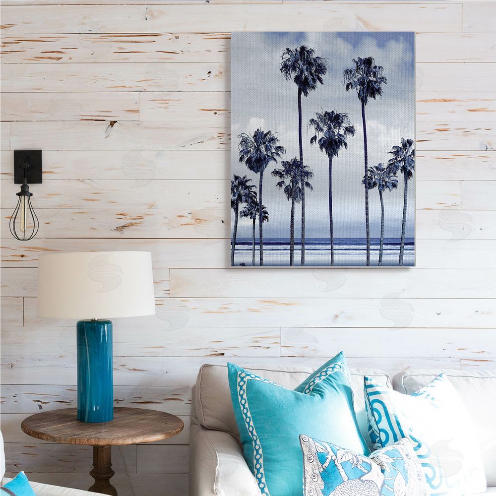 Devon Davis Navy Blue Palm Trees on Coastline Monochromatic