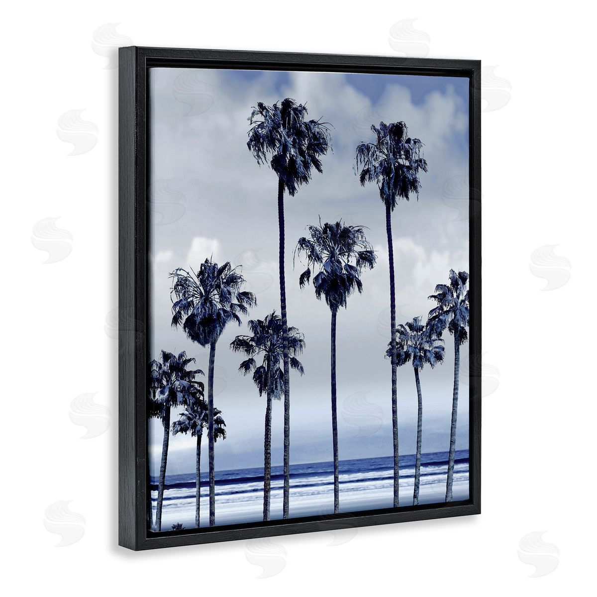 Devon Davis Navy Blue Palm Trees on Coastline Monochromatic