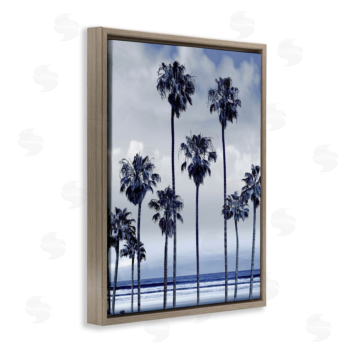 Devon Davis Navy Blue Palm Trees on Coastline Monochromatic