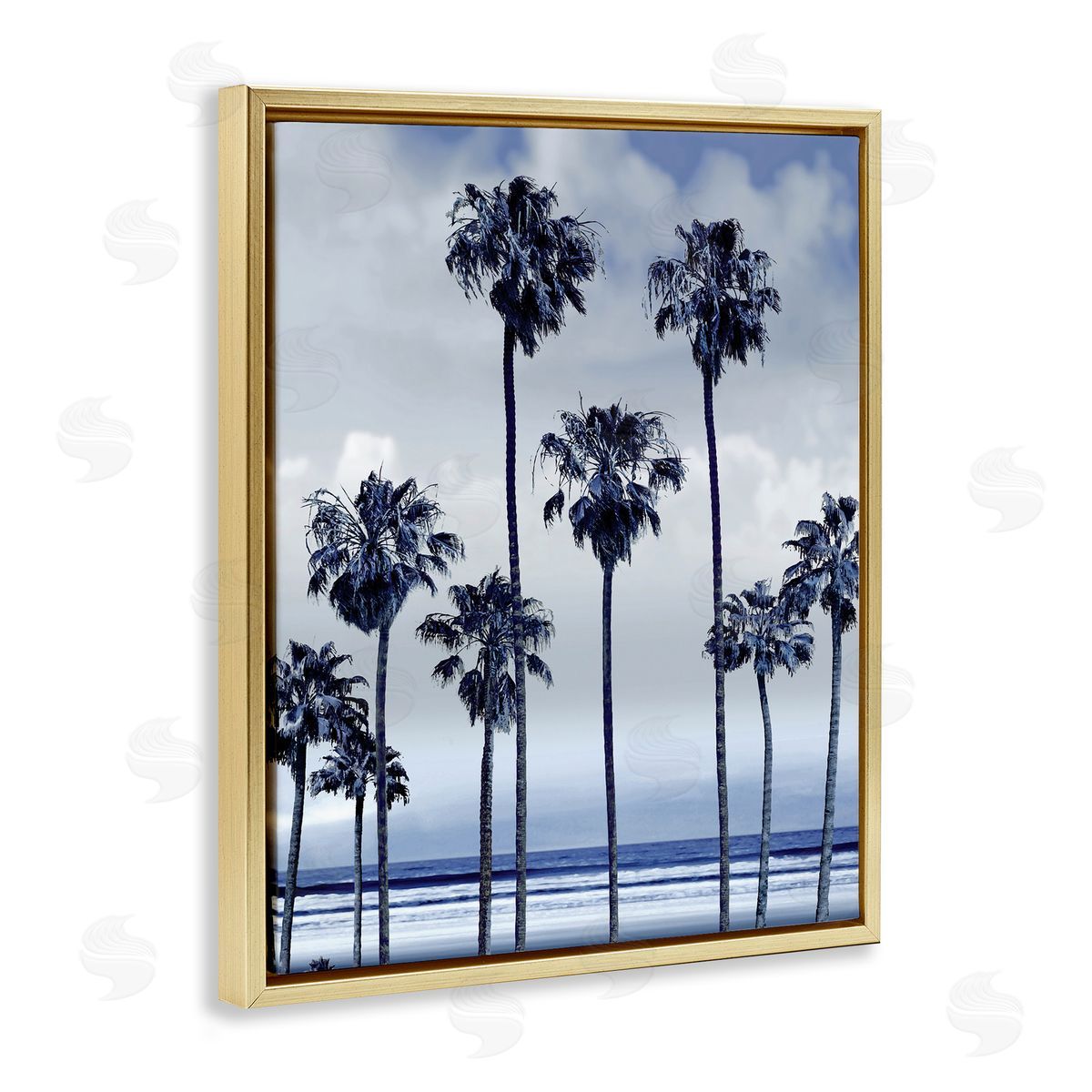 Devon Davis Navy Blue Palm Trees on Coastline Monochromatic