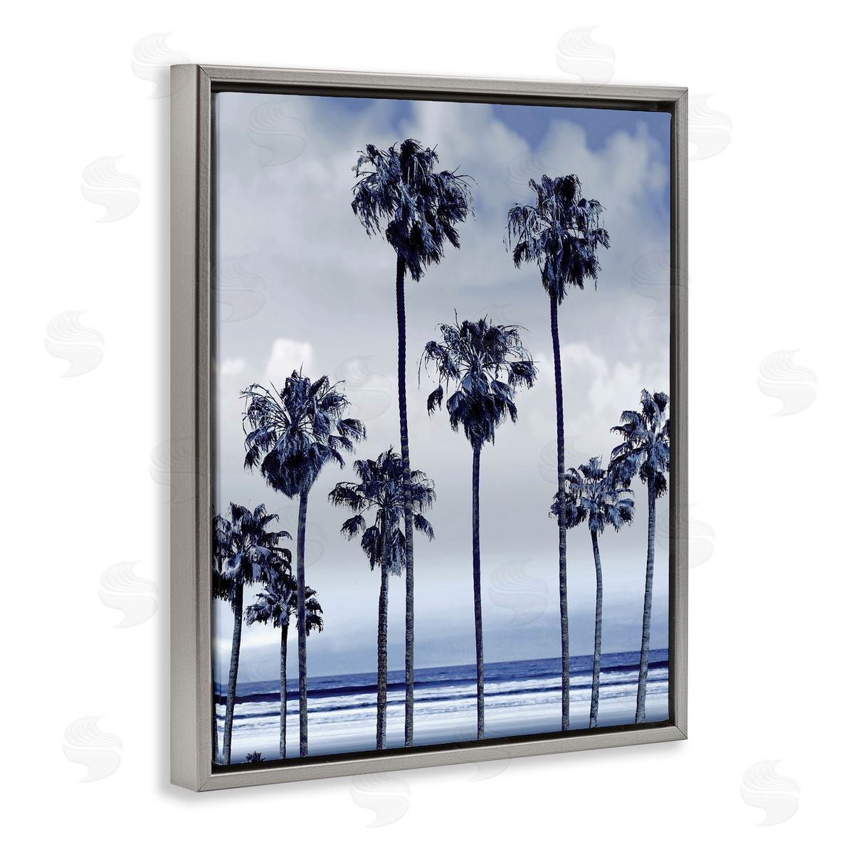 Devon Davis Navy Blue Palm Trees on Coastline Monochromatic