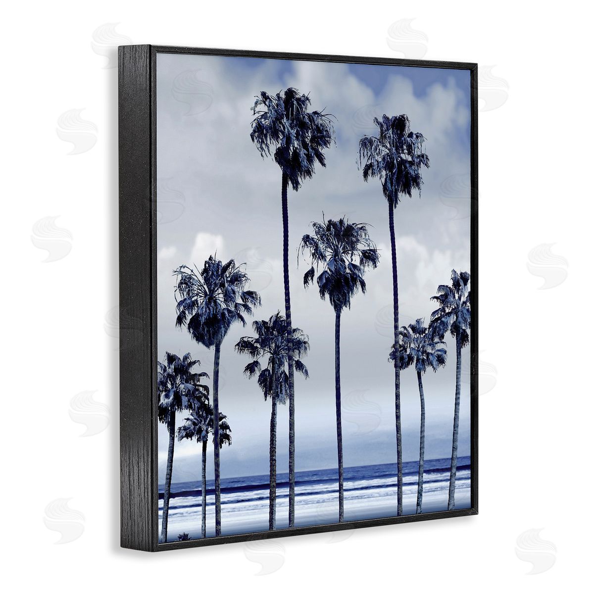 Devon Davis Navy Blue Palm Trees on Coastline Monochromatic