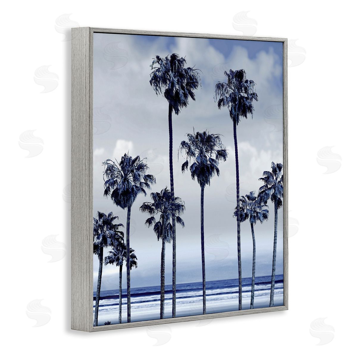 Devon Davis Navy Blue Palm Trees on Coastline Monochromatic