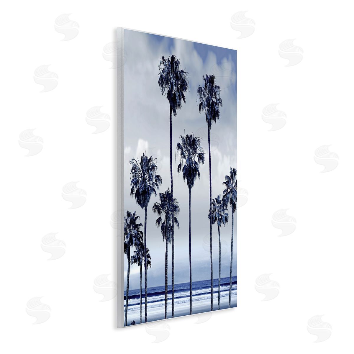 Devon Davis Navy Blue Palm Trees on Coastline Monochromatic