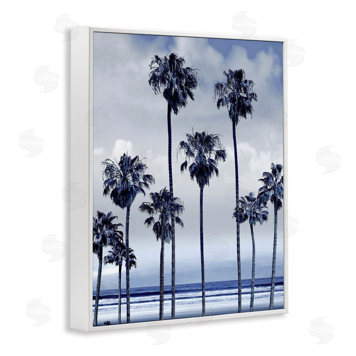 Devon Davis Navy Blue Palm Trees on Coastline Monochromatic