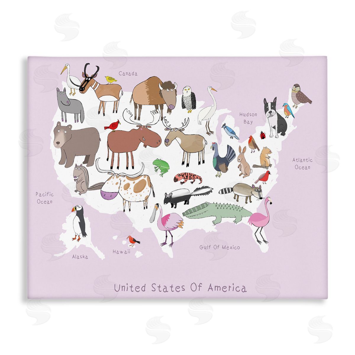 Carla Daly Pink United States Map of Wild Animals