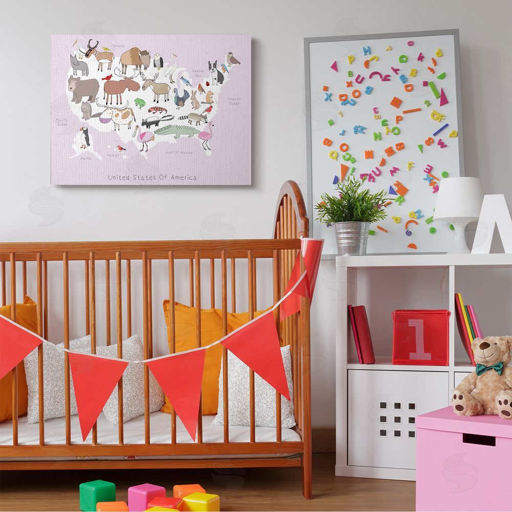 Carla Daly Pink United States Map of Wild Animals