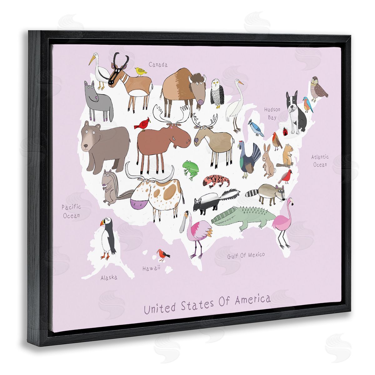 Carla Daly Pink United States Map of Wild Animals