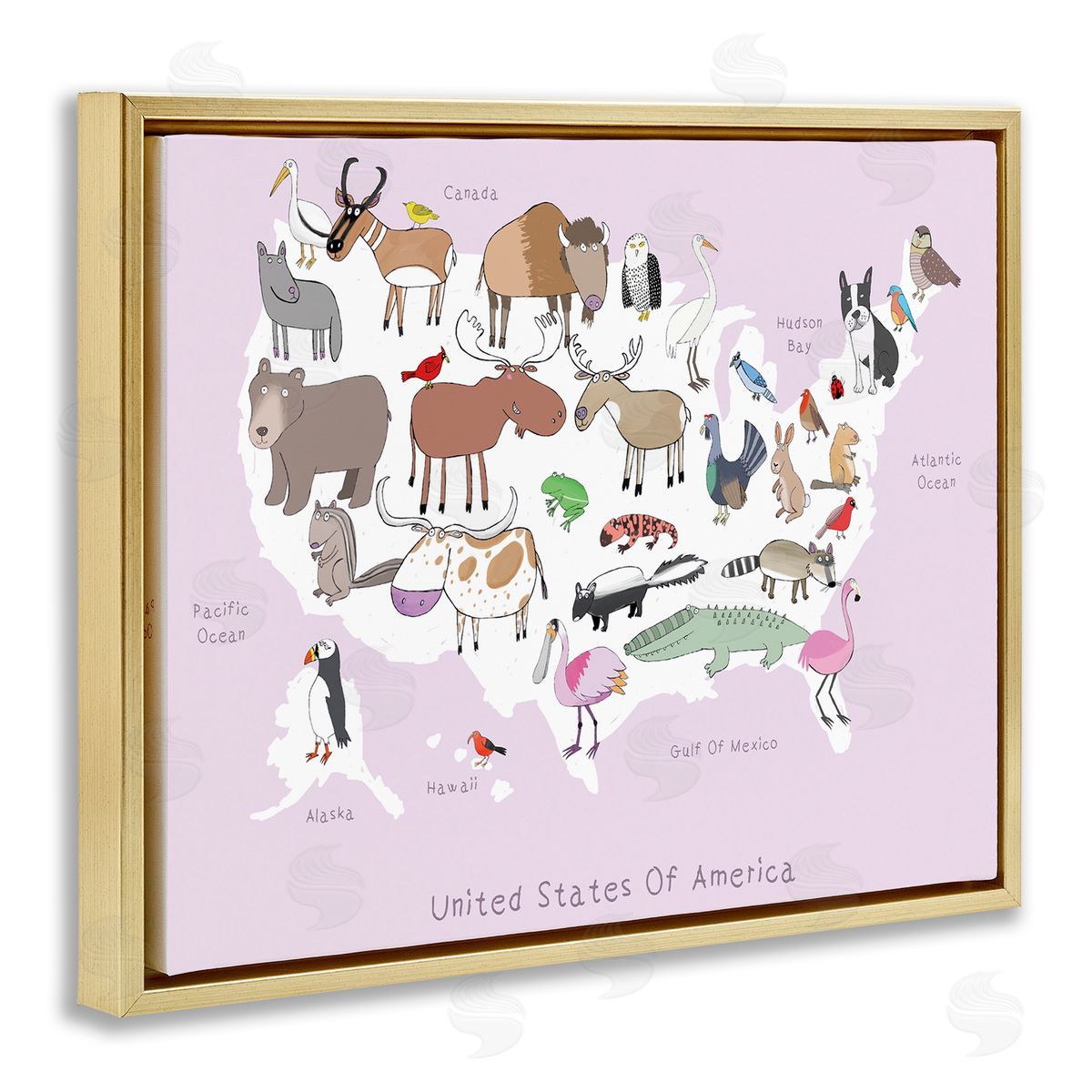 Carla Daly Pink United States Map of Wild Animals