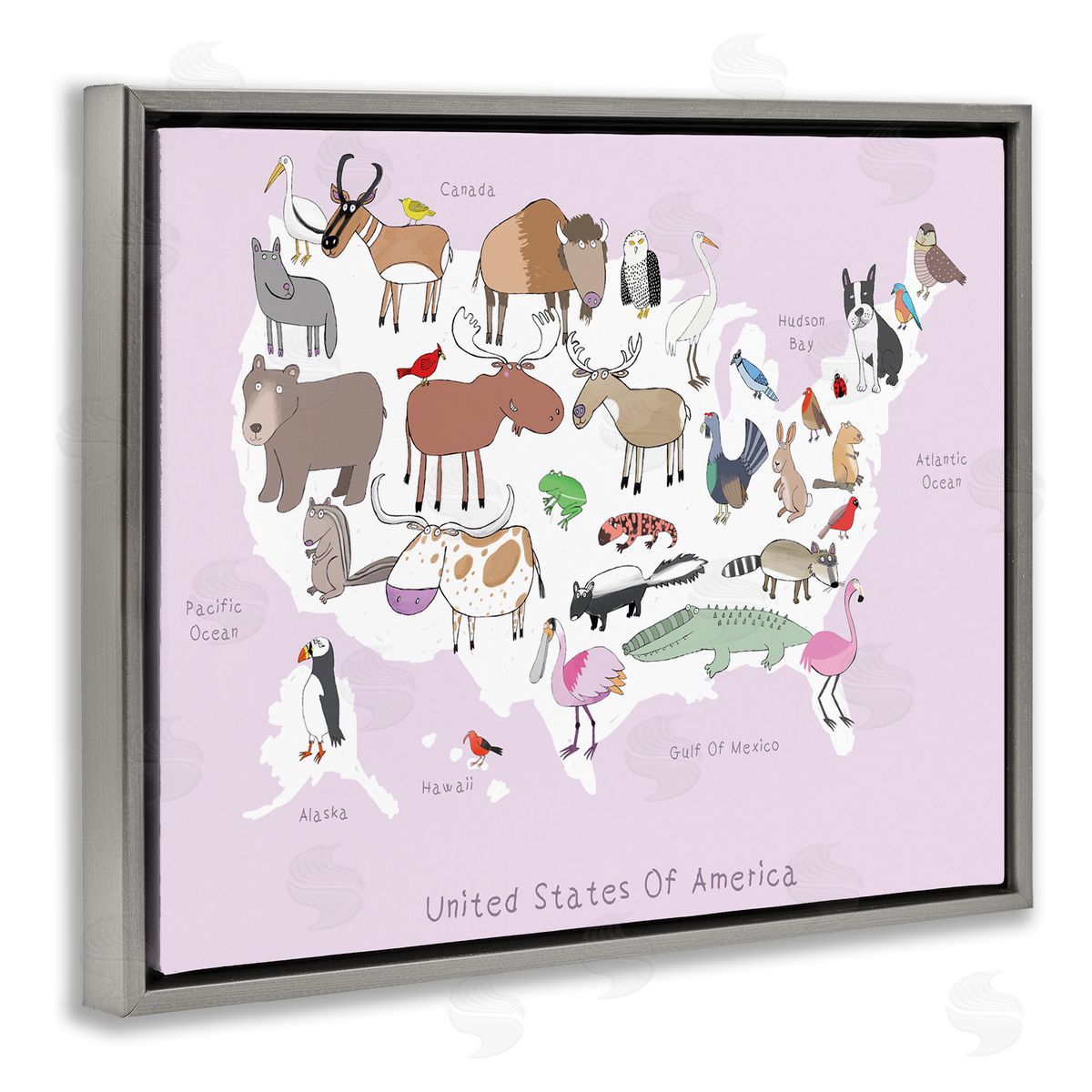 Carla Daly Pink United States Map of Wild Animals