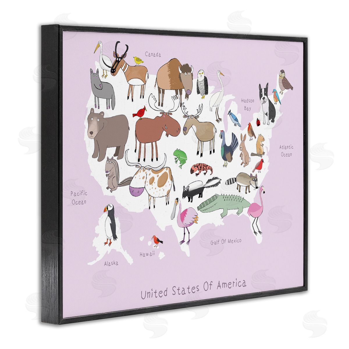Carla Daly Pink United States Map of Wild Animals