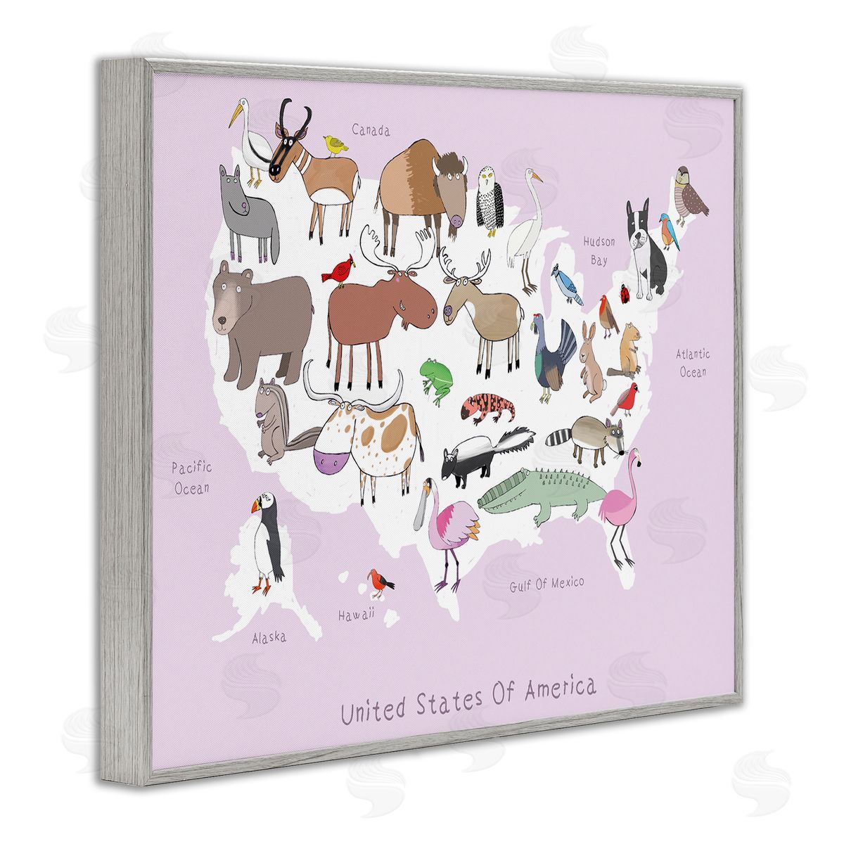 Carla Daly Pink United States Map of Wild Animals