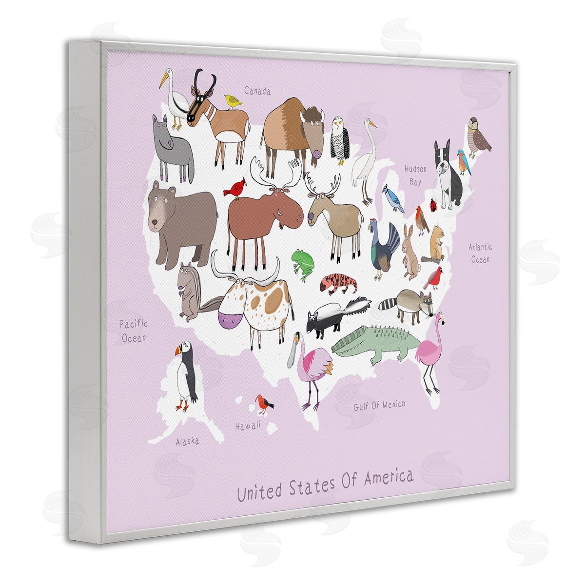 Carla Daly Pink United States Map of Wild Animals