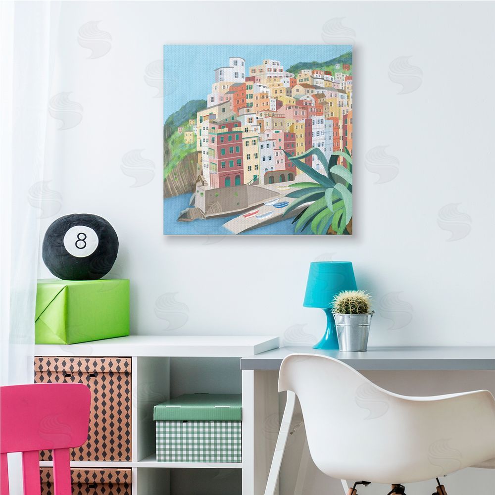 Carla Daly Italian City Port Seaside Urban Skyline Canvas Wall Art in Room