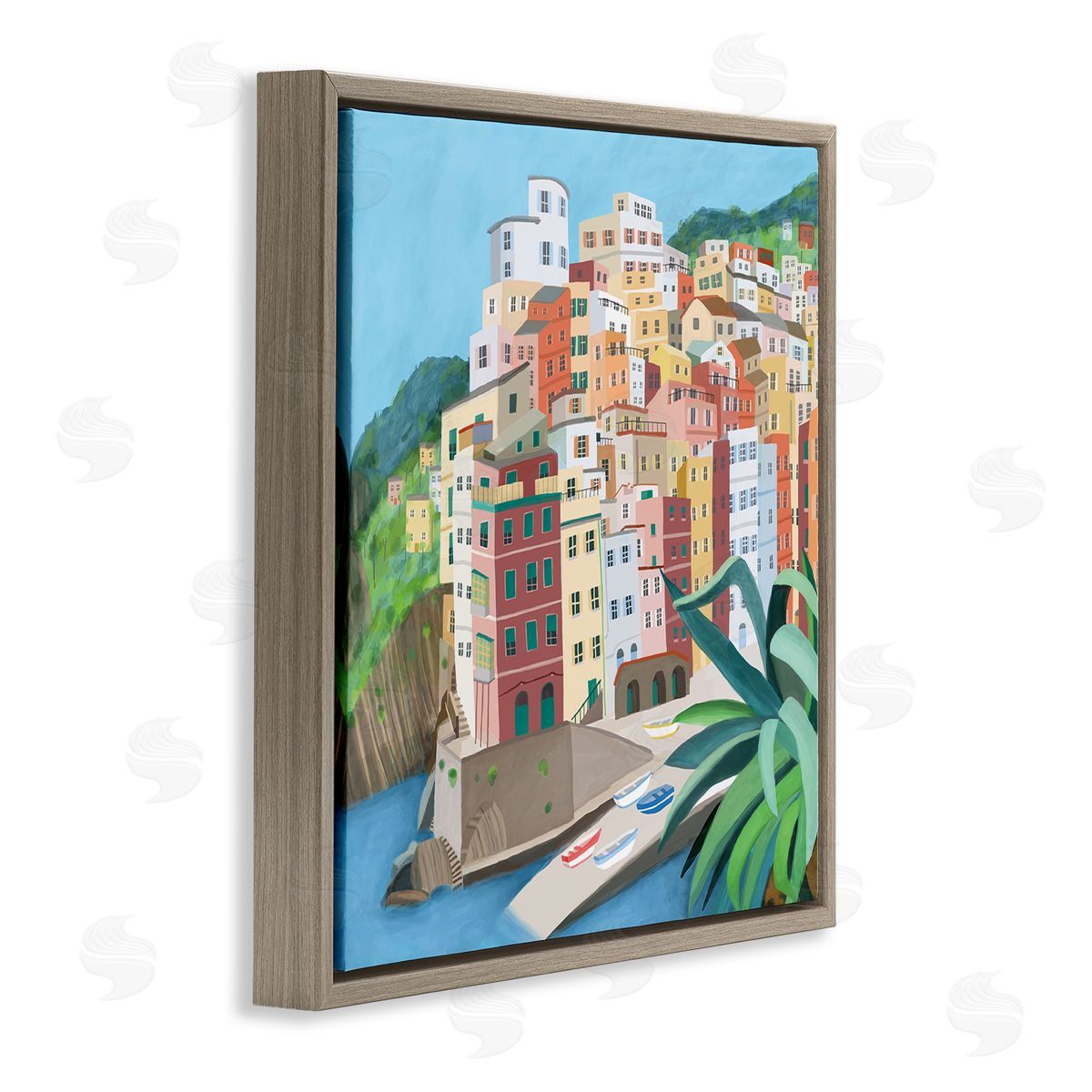 Carla Daly Italian City Port Seaside Urban Skyline Brown Floating Frame Canvas Wall Art Print