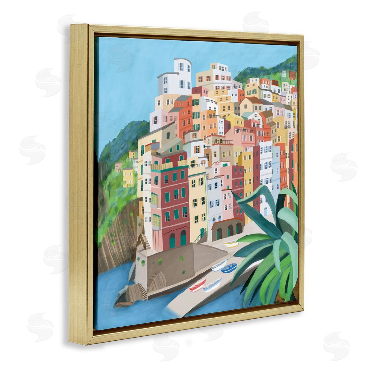 Carla Daly Italian City Port Seaside Urban Skyline Gold Floating Frame Canvas Wall Art Print