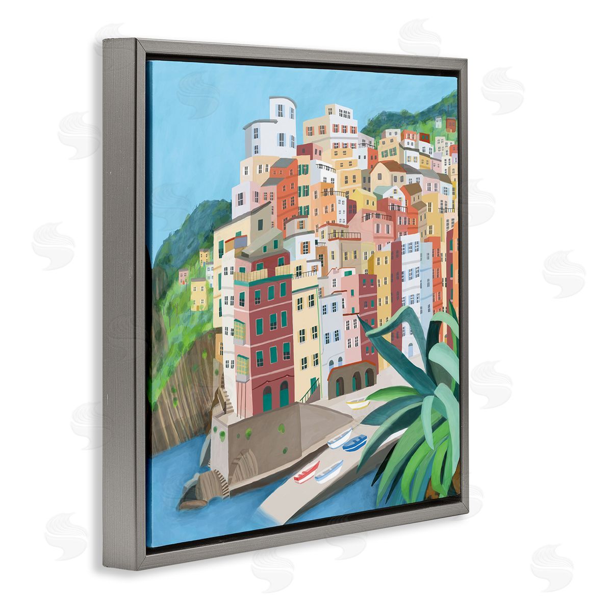 Carla Daly Italian City Port Seaside Urban Skyline Gray Floating Frame Canvas Wall Art Print