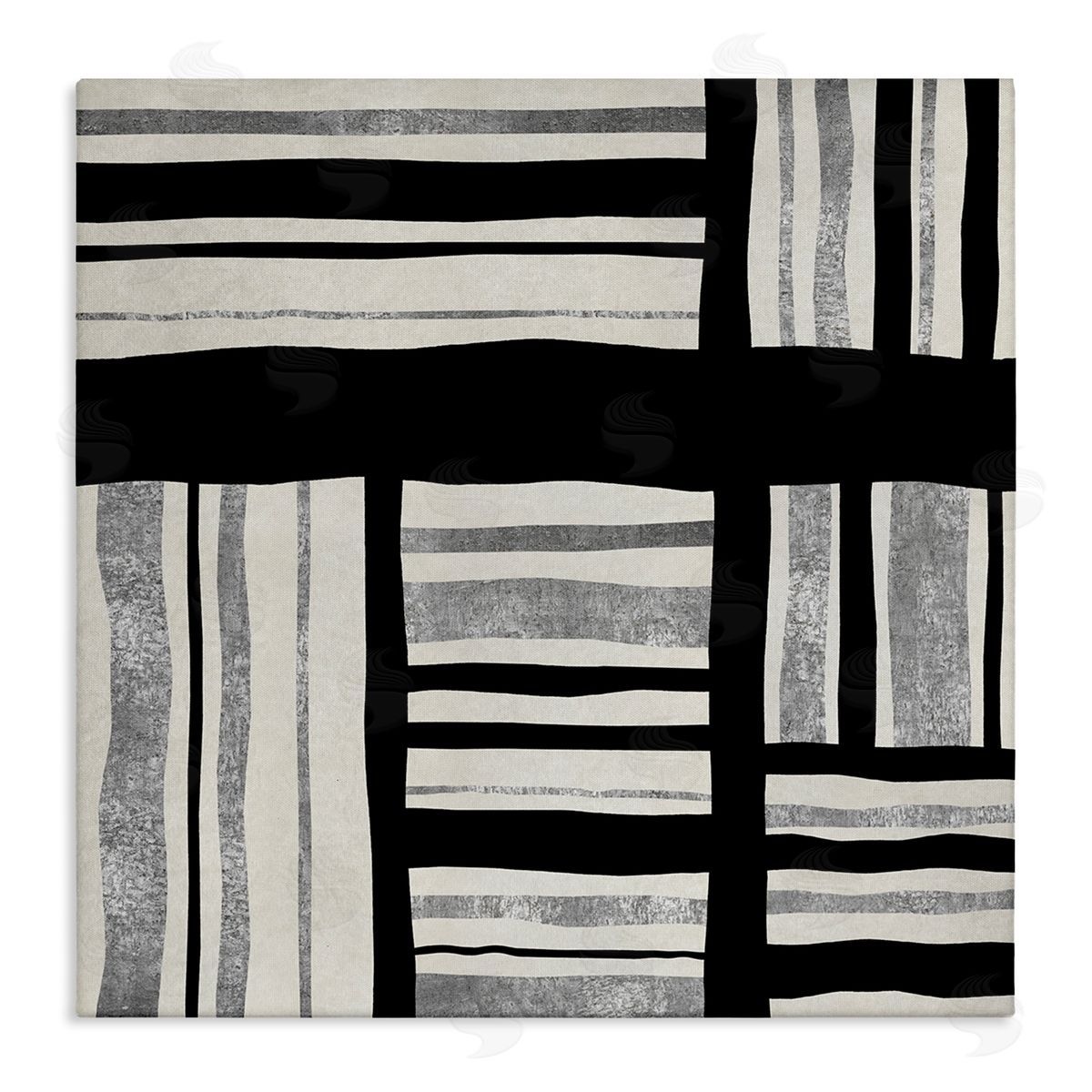 Ellie Roberts Abstract Perpendicular Lines Black Grey Beige Stretched Canvas Wall Art Print